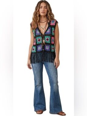 Umgee Black Crochet Vest NWT